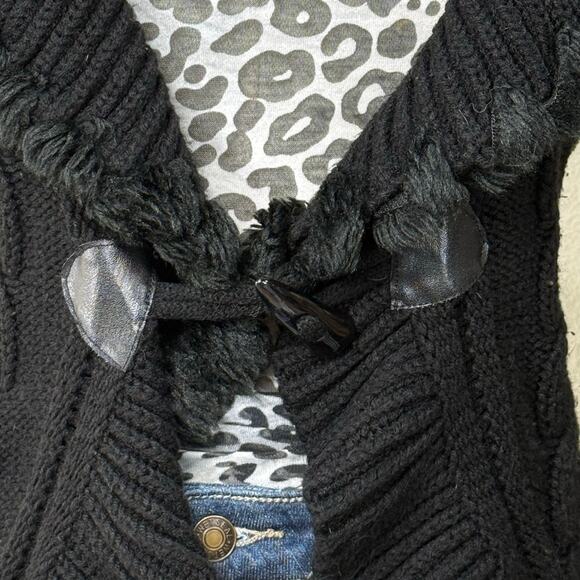 Y2k Black Cable Knit Ruffle Faux Fur Trim Sweater Vest Gyaru Himekaji Trashy M L - Picture 3 of 8